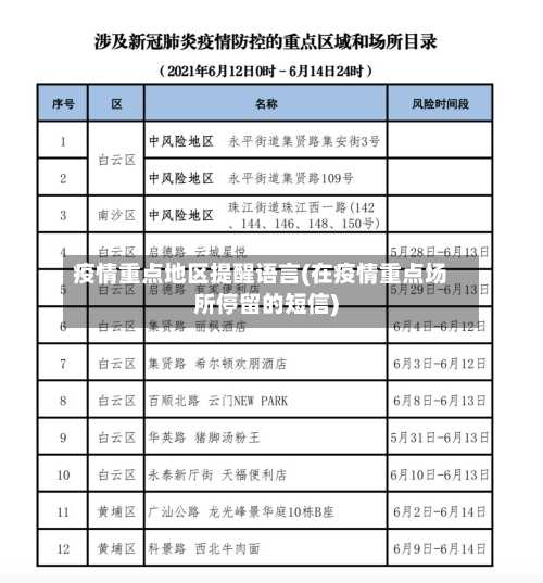 疫情重点地区提醒语言(在疫情重点场所停留的短信)